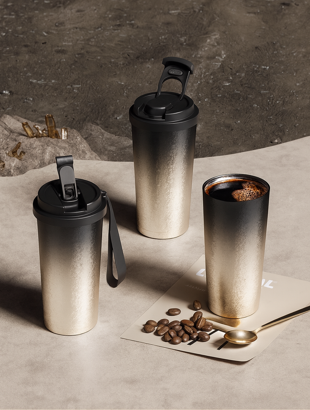 Gradient Black-Silver Pure Titanium Bottle 500ml| Vacuum Insulated & Leak-Proof | 3-in-1 Direct-Drink/Straw | Portable Strap