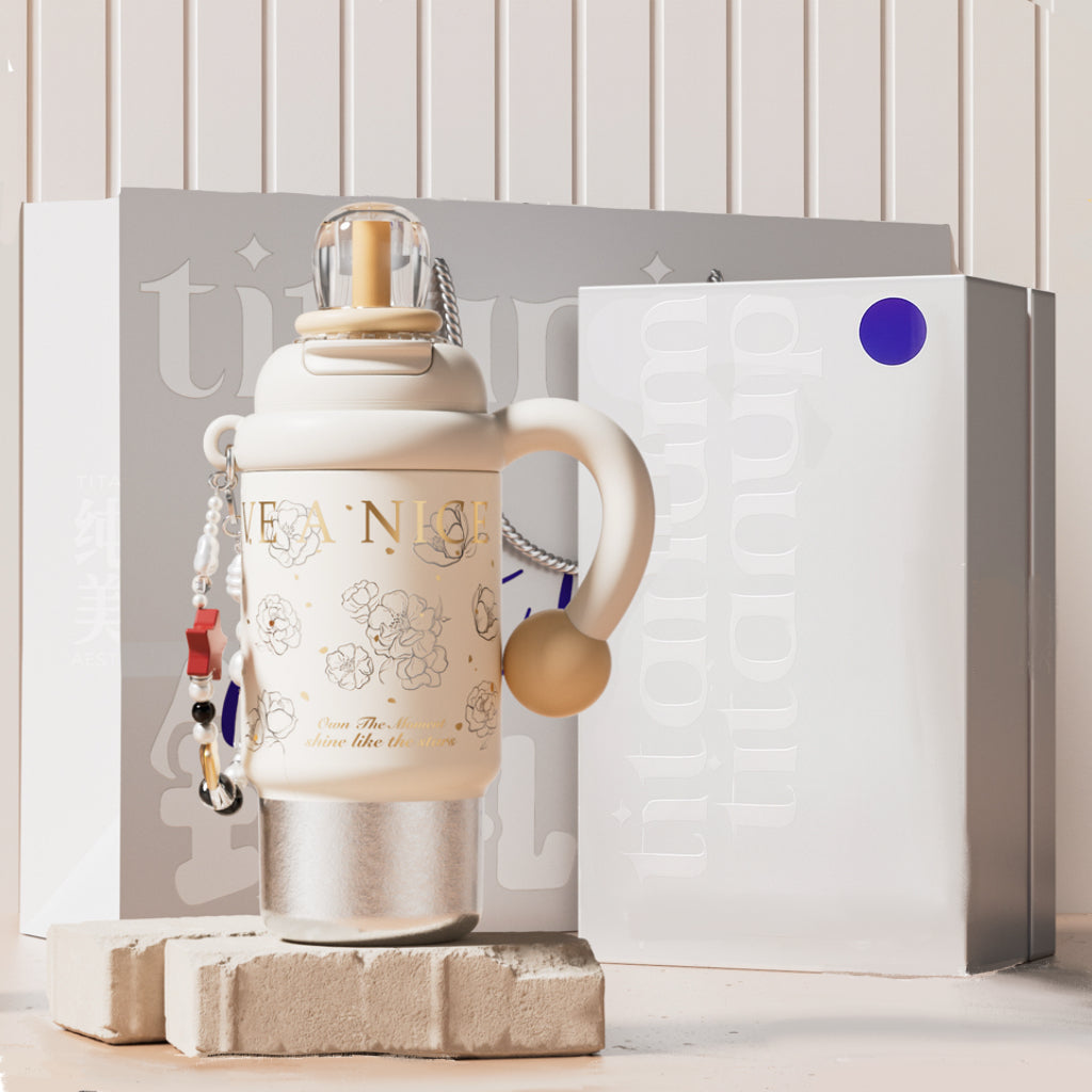 Titanium Bottle 700ml| Vacuum Insulated & Leak-Proof | 3-in-1 Direct-Drink/Straw | Portable Strap