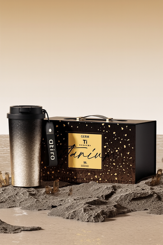 Gradient Black-Silver Pure Titanium Bottle 500ml| Vacuum Insulated & Leak-Proof | 3-in-1 Direct-Drink/Straw | Portable Strap