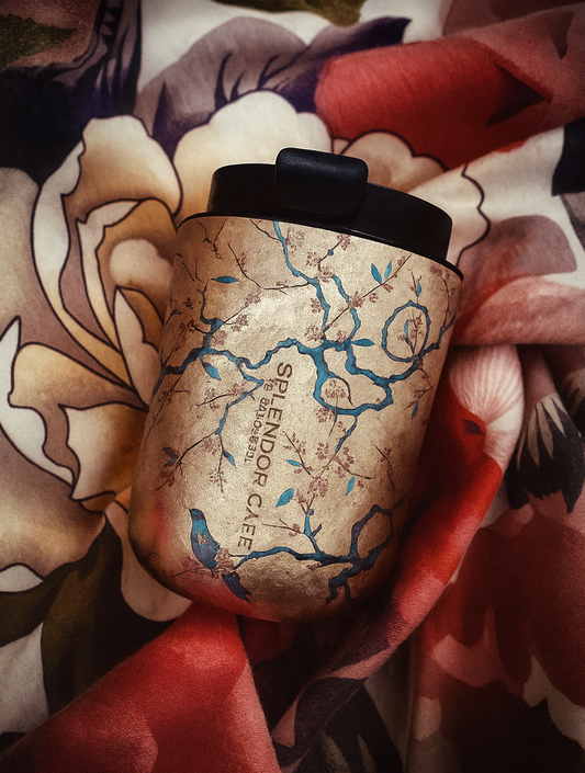 Artist Custom Hand-Painted Titanium Cup - Magpies and plum blossoms